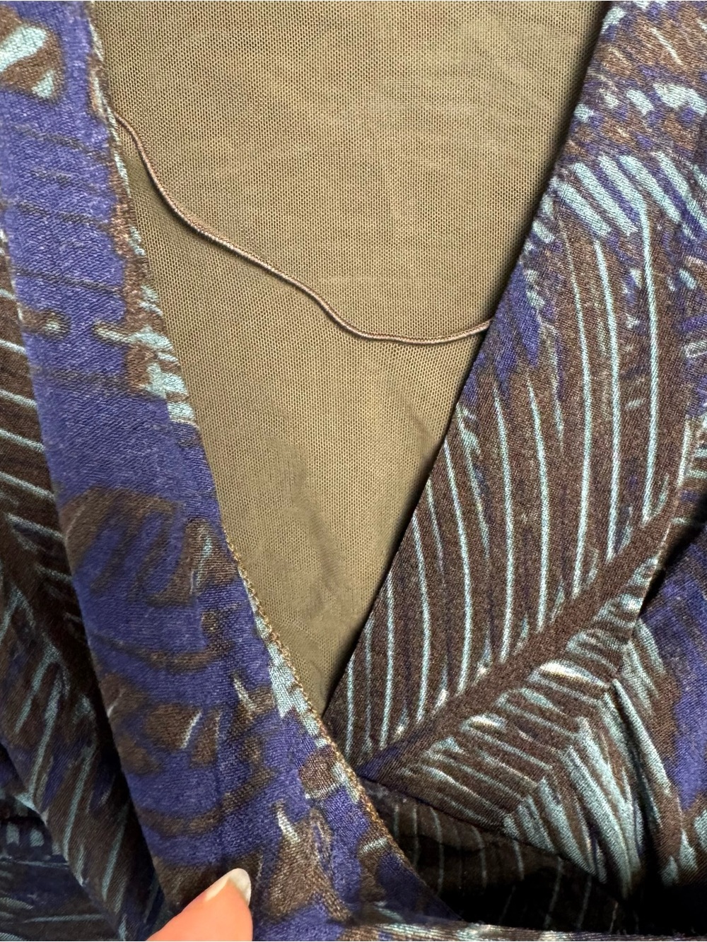 Max Mara Italy Draped Faux Wrap Top XL Blue Brown Abstract Jersey Quiet Luxury - Picture 10 of 13